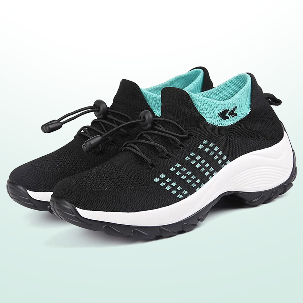 Green Black Knit Orthopedic Walking Shoes for Everyday Comfort