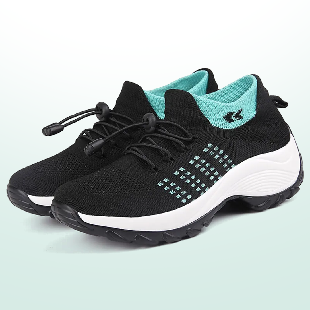 Green Black Knit Orthopedic Walking Shoes for Everyday Comfort