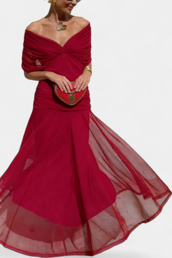 Alondra Long Floral Dress with V-Neck - Flowing Romantic Maxi Dress for Women
