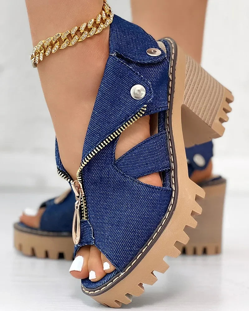 Heeled Denim Sandals for Women – Clarice