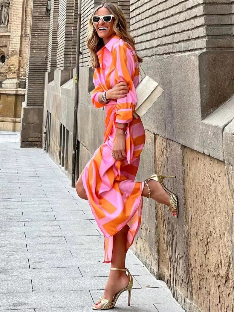 V-Neck Wrap Shirt Dress with Adjustable Waist Tie | Mid-Length