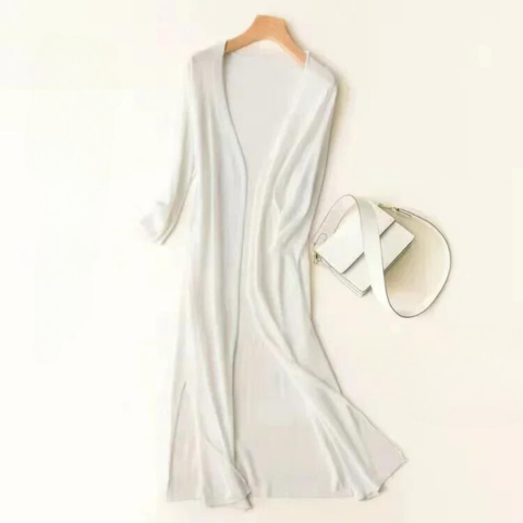 Lightweight Long Open-Front Cardigan with Side Splits