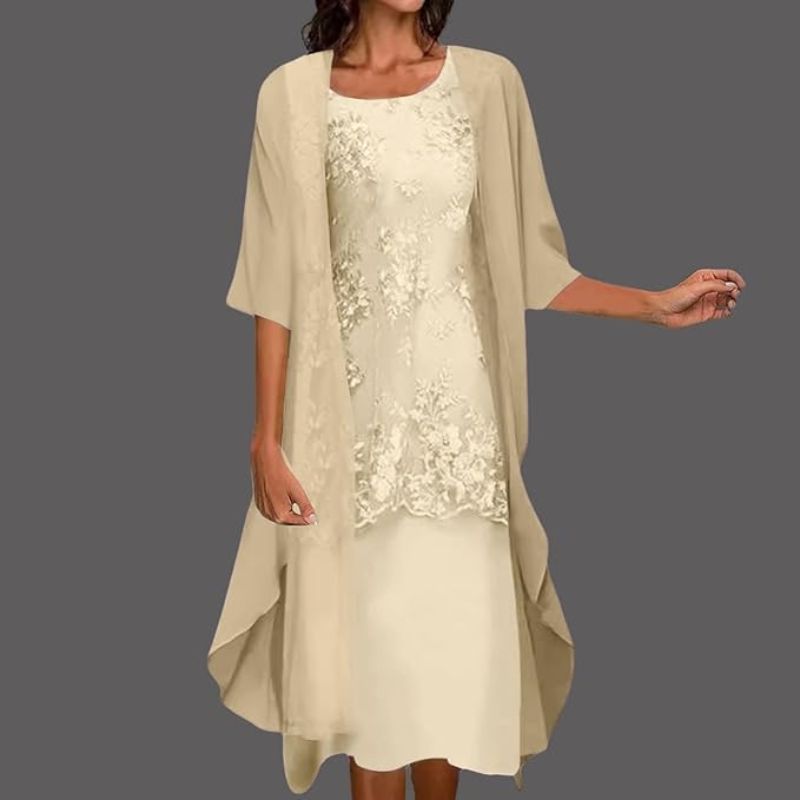 Floral Lace Midi Dress & Sheer Cardigan Set for Women