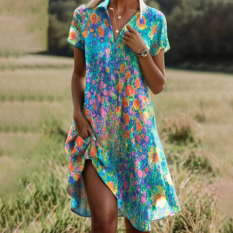 Valentina Colorful V-Neck Swing Dress