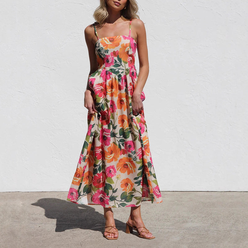 Valentina Rossi Floral Maxi Dress with Gathered Waist
