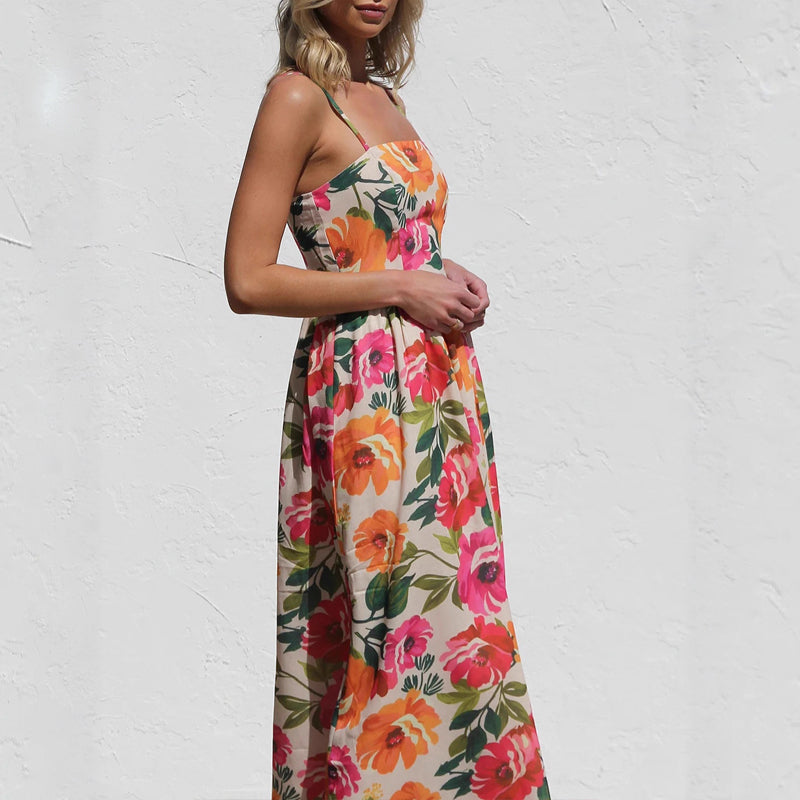 Valentina Rossi Floral Maxi Dress with Gathered Waist