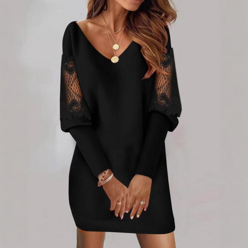 Valentina V-Neck Dress with Mesh Sleeves
