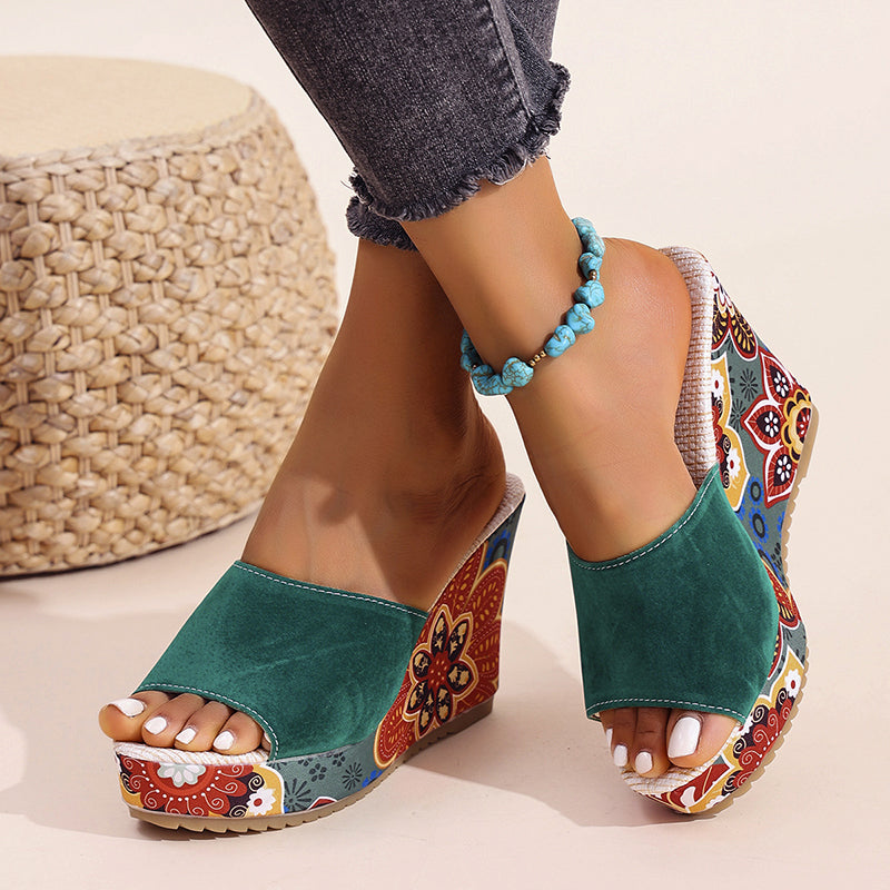 Velvet Boho Wedge Sandals