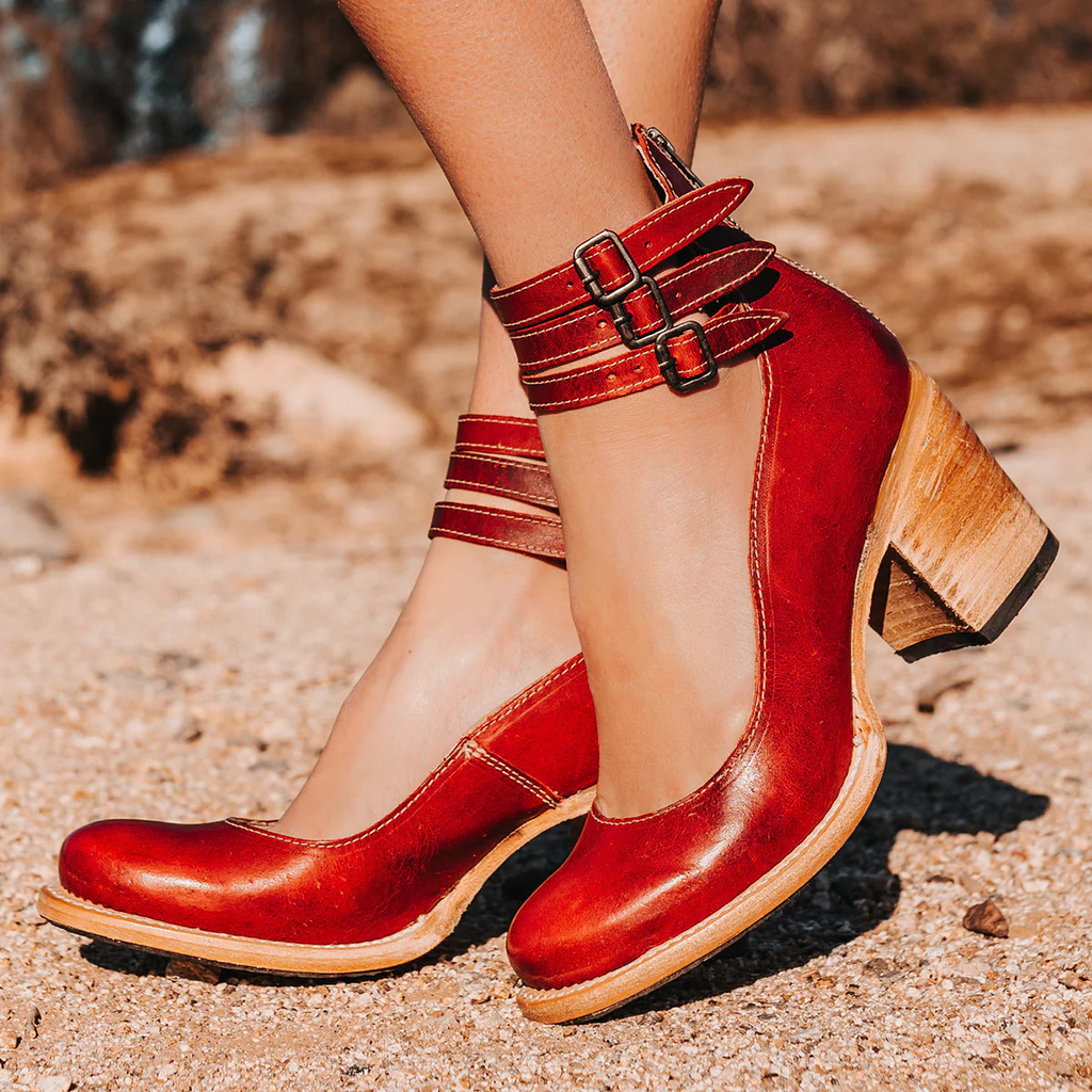 Strappy Closed Toe Block Heel Ankle Strap Heels for Women