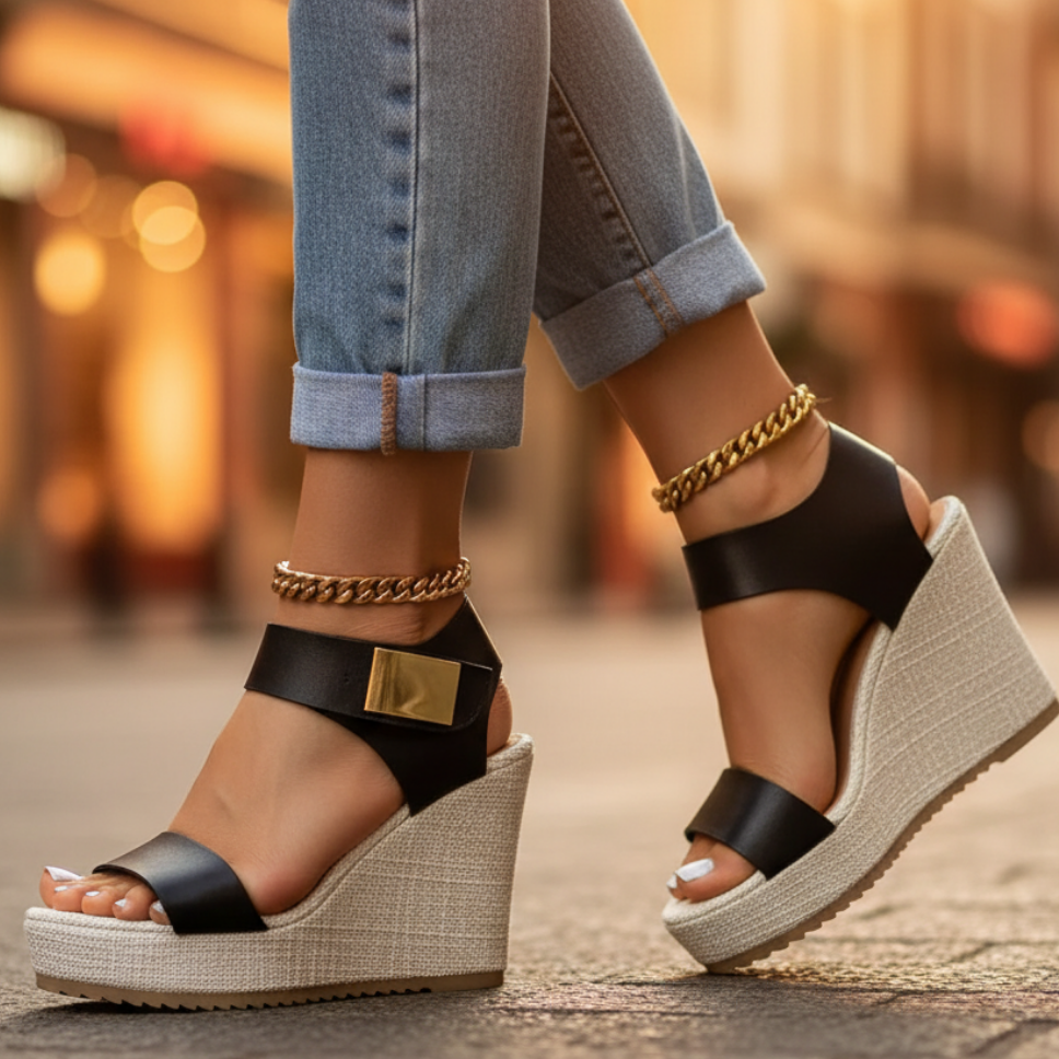 Colorblock Platform Wedge Sandals with Cushioned Support