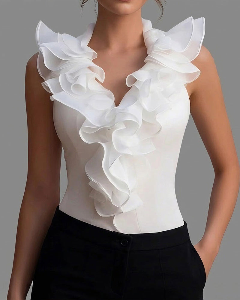 Lotus Leaf Hem V-Neck Sleeveless Blouse