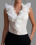 Lotus Leaf Hem V-Neck Sleeveless Blouse