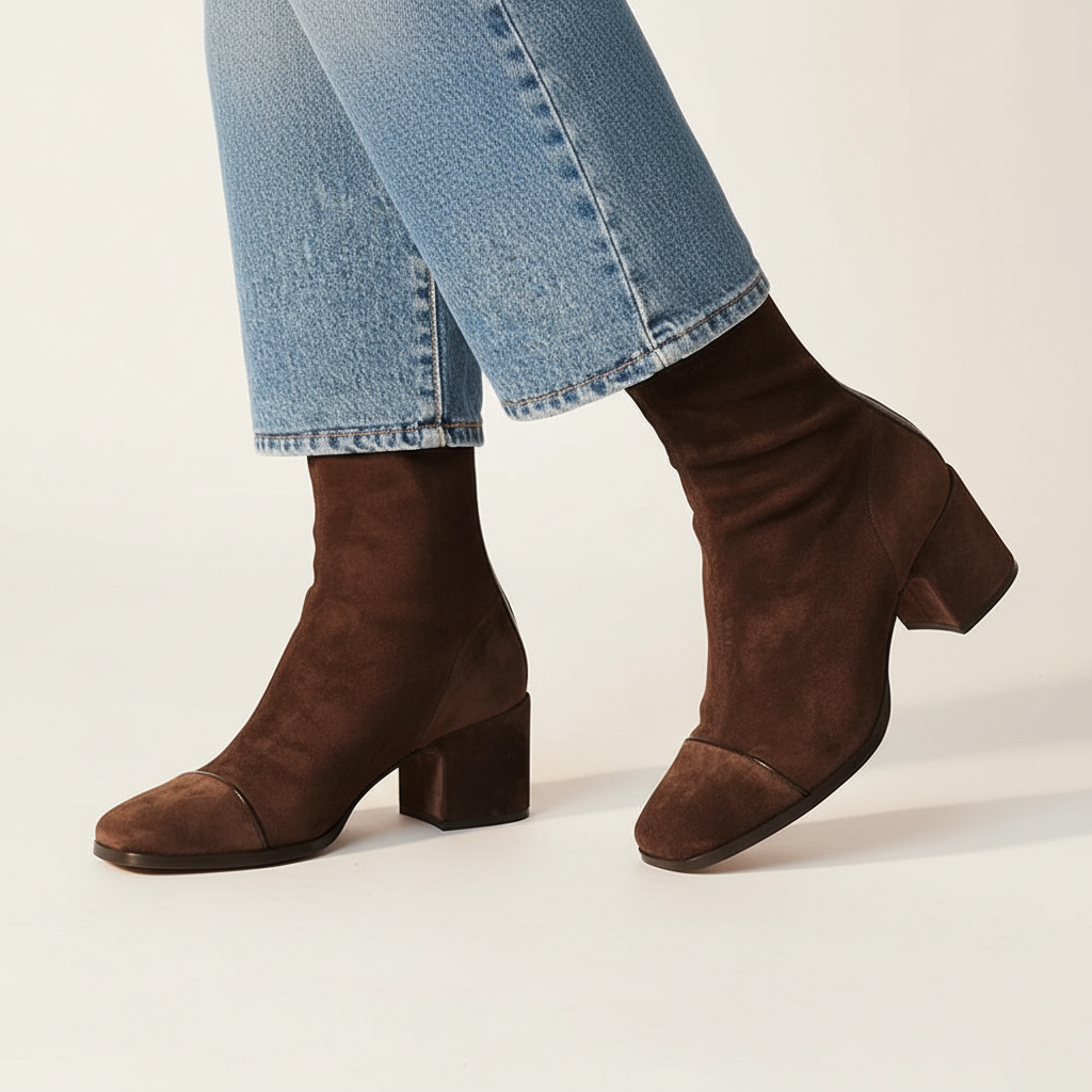 Fatima | Elegant Suede Square Toe Ankle Boots