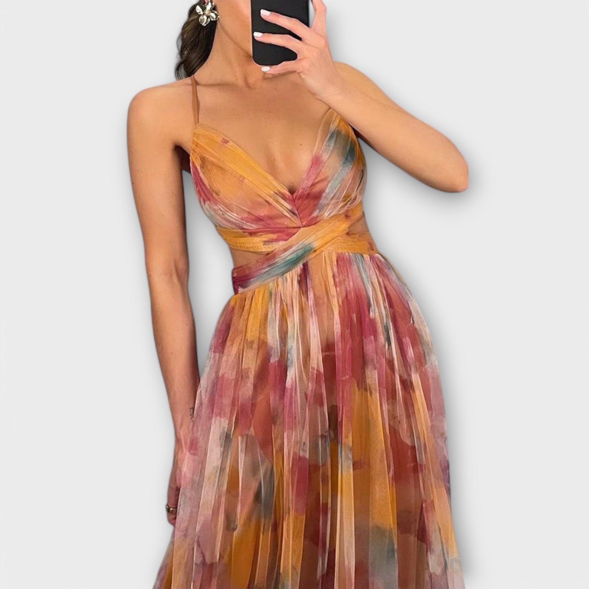 Elegant Knit Maxi Dress with Shaping Cut and Timeless Print