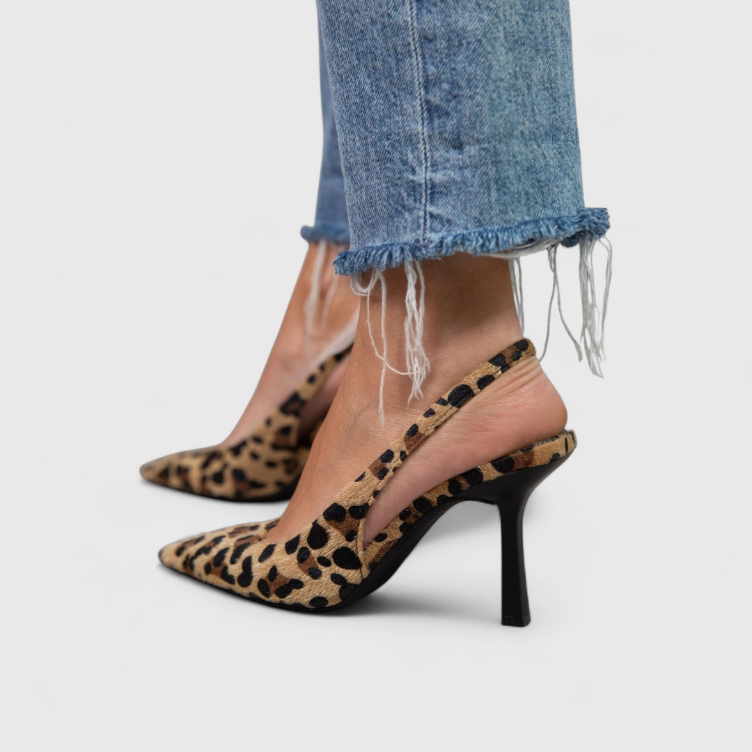 Leopard Print Orthopedic Slingback Heels with Pointed Toe