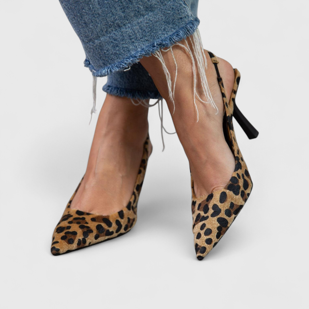 Leopard Print Orthopedic Slingback Heels with Pointed Toe