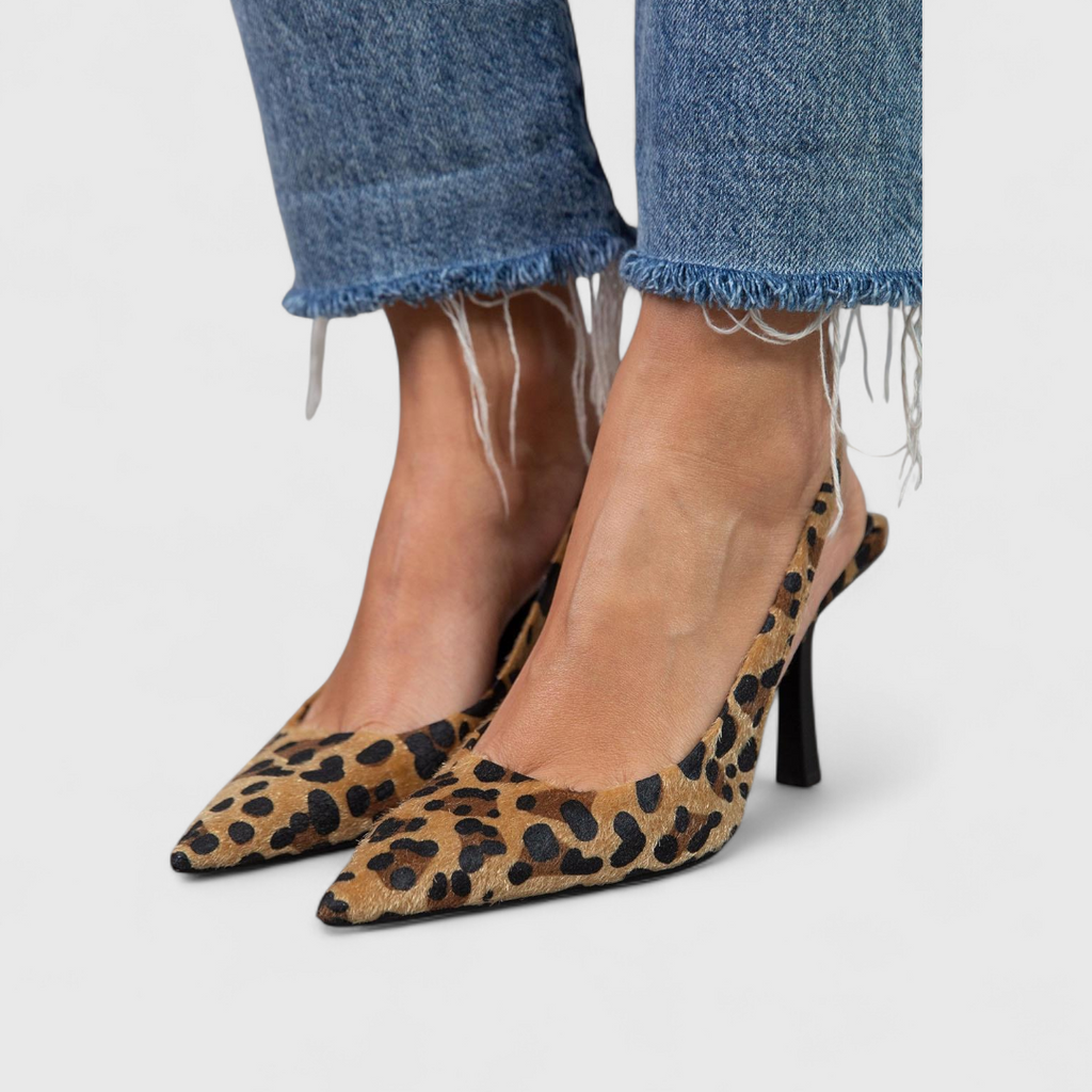 Leopard Print Orthopedic Slingback Heels with Pointed Toe