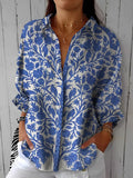 Blue Garden Blouse with Delicate Floral Motif