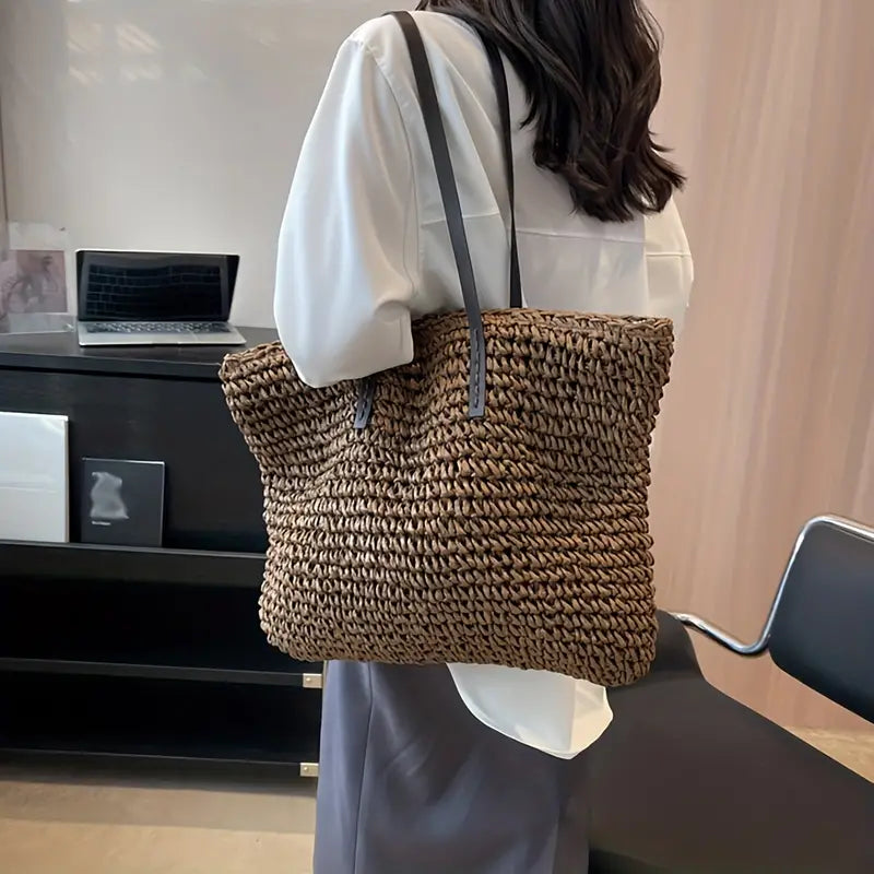 Oversized Woven Straw Tote Bag for Summer Beach & Travel