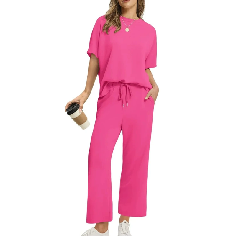 Aesthetic Casual Two-Piece Matching Top and Pants Set for Women