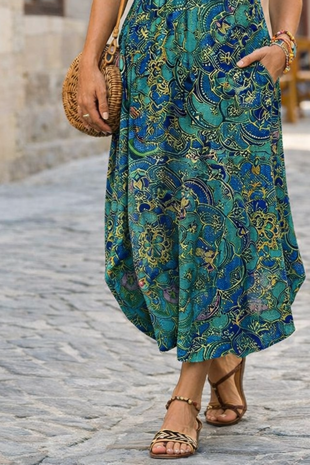 Ocean Blue Boho Maxi Dress with Empire Silhouette