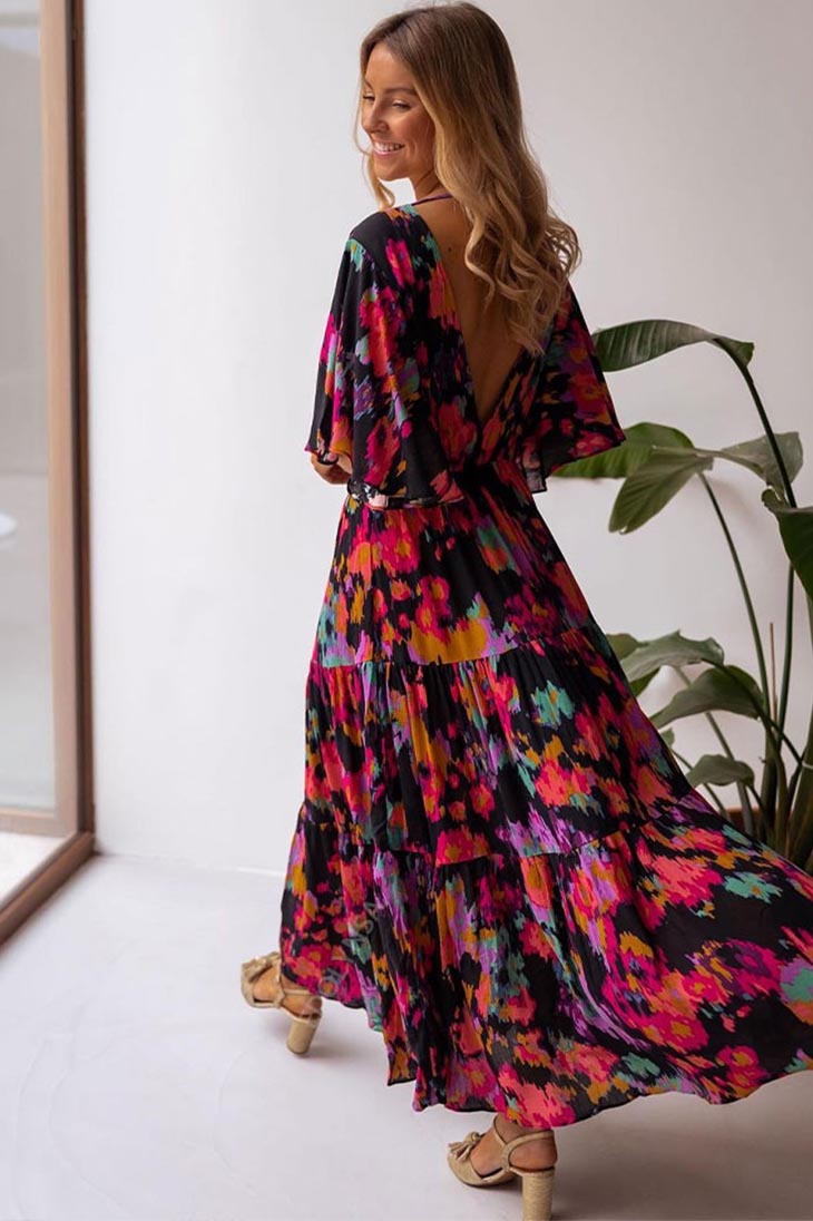 Midnight Floral Maxi Dress with Empire Waist