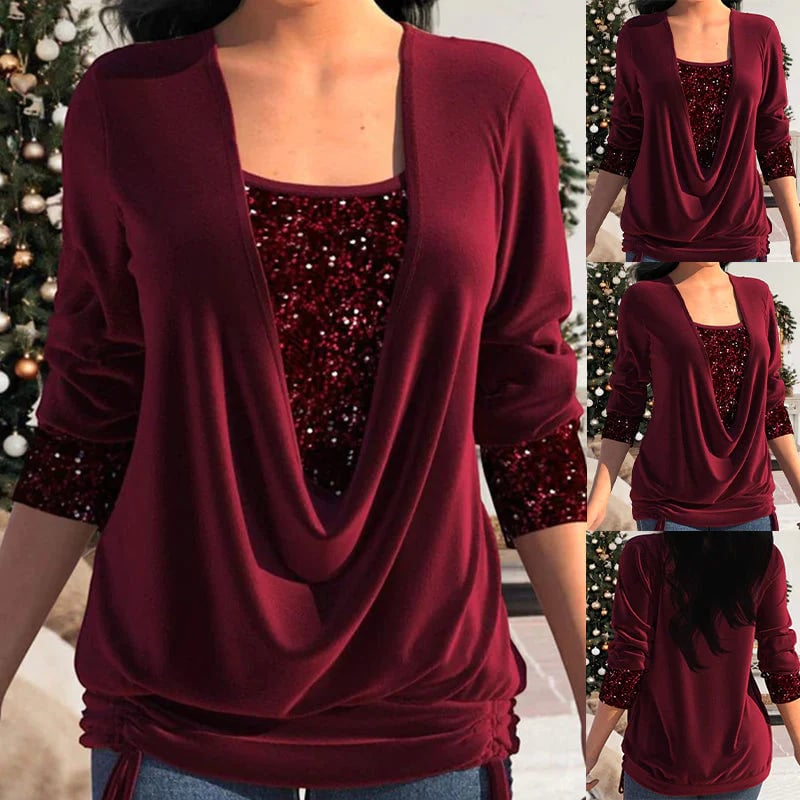 Elegant Sequin-Embellished Top with Flattering Draping