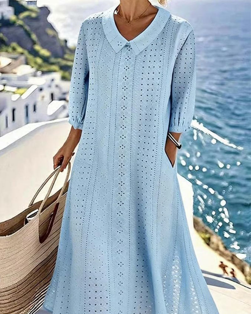 Baby Doll Neck Hollow Dress - Effortless Elegance