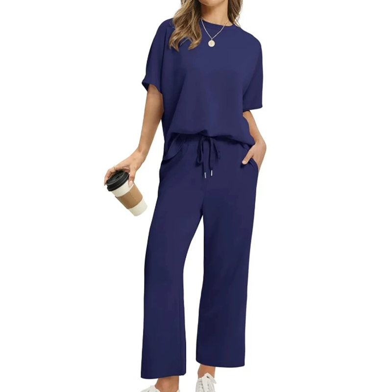 Aesthetic Casual Two-Piece Matching Top and Pants Set for Women