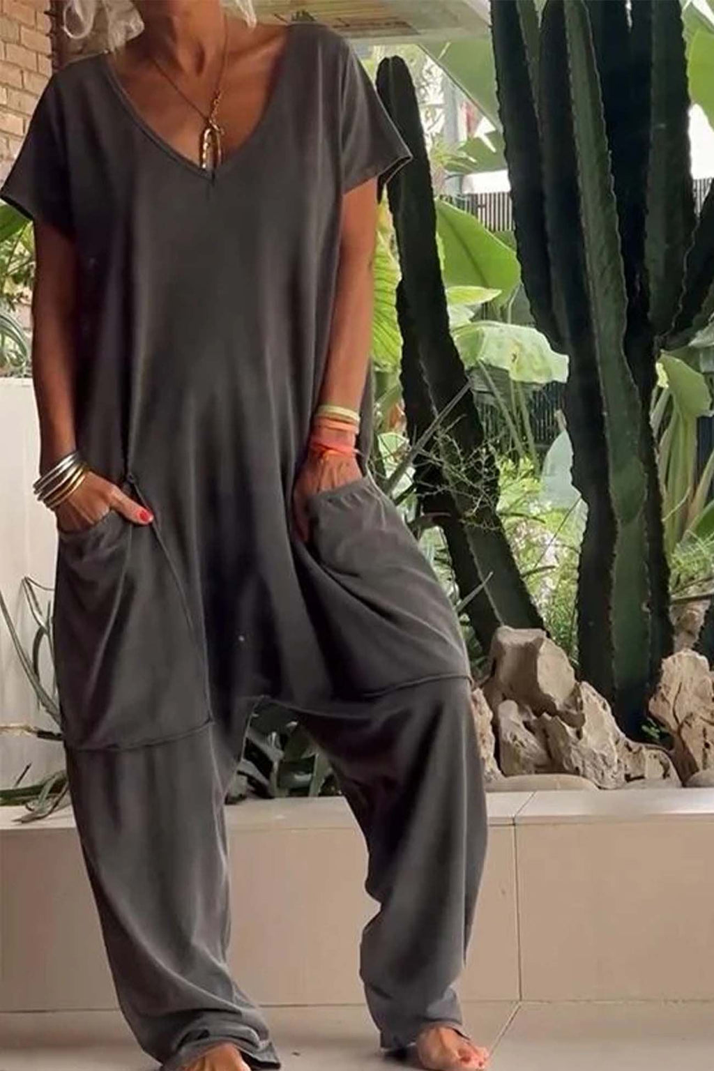 V-Neck Wide Leg Jumpsuit for Women – Celeste