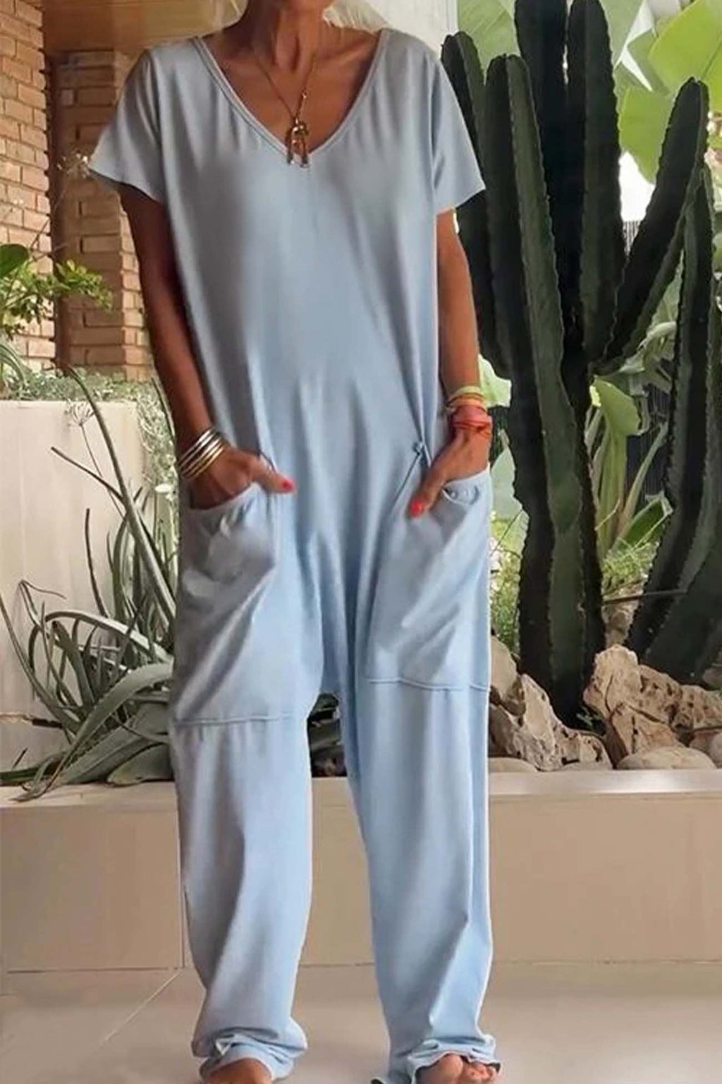 V-Neck Wide Leg Jumpsuit for Women – Celeste