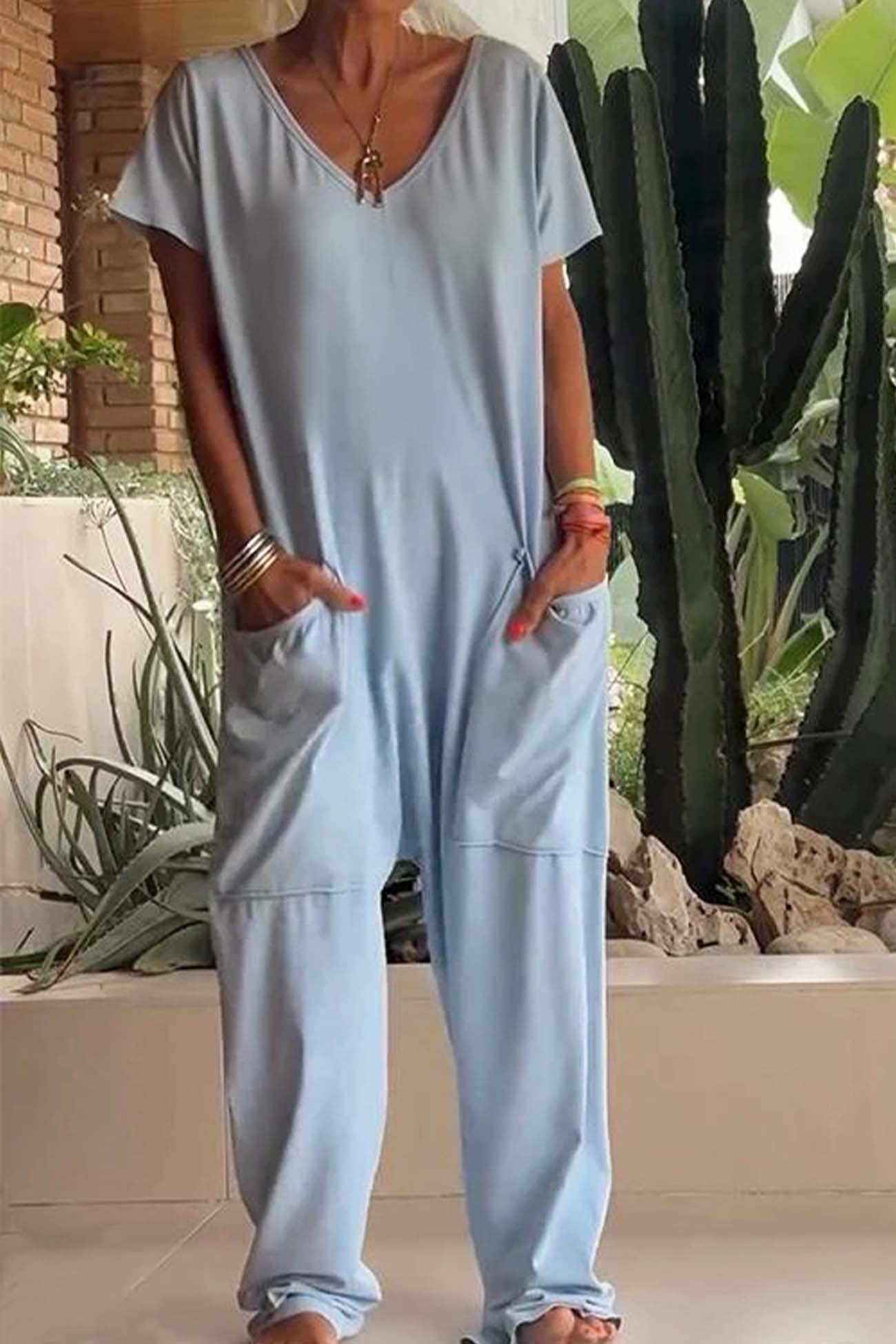 V-Neck Wide Leg Jumpsuit for Women – Celeste