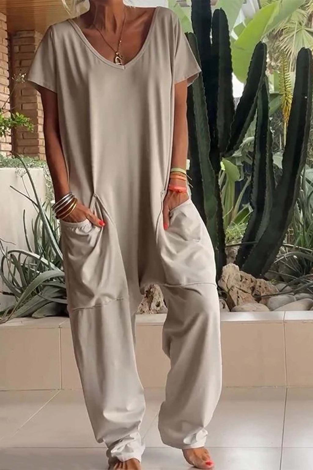 V-Neck Wide Leg Jumpsuit for Women – Celeste