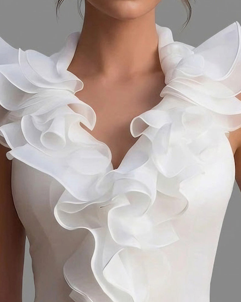 Lotus Leaf Hem V-Neck Sleeveless Blouse