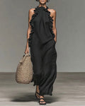 Halterneck Ruffled Long Dress