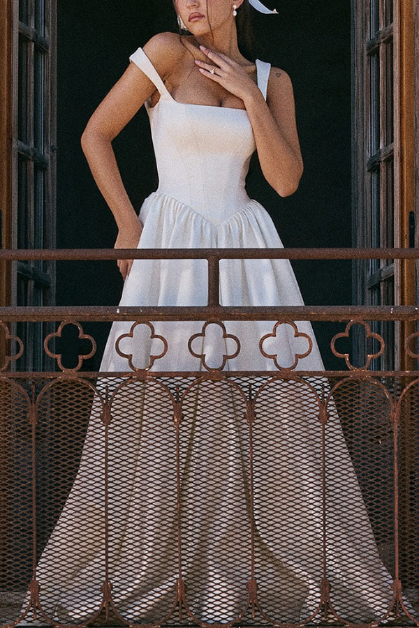Kara | Wide straps, corset, solid color maxi dresses, white