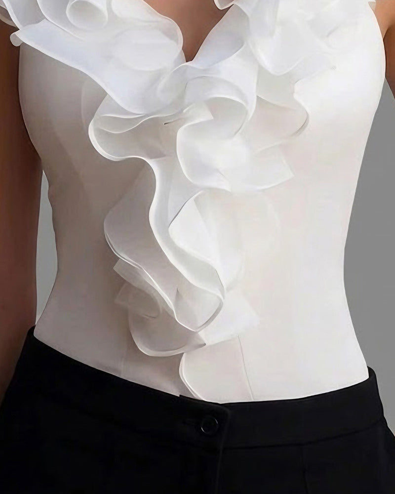 Lotus Leaf Hem V-Neck Sleeveless Blouse