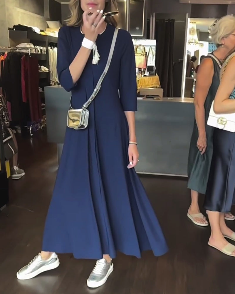 Solid Color V-neck Waist Dress