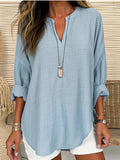 Alessandra Long-Sleeve Blouse in Soft Blue