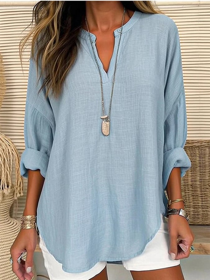 Alessandra Long-Sleeve Blouse in Soft Blue