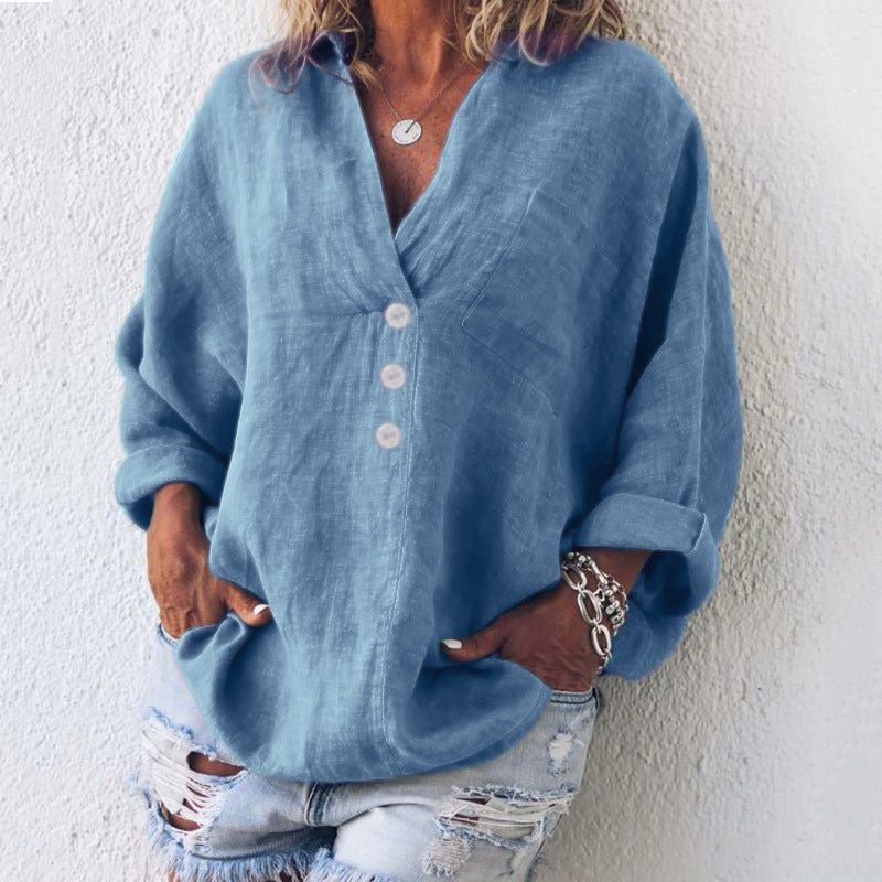 V-Neck Button-Down Blouse for Women – Evangeline