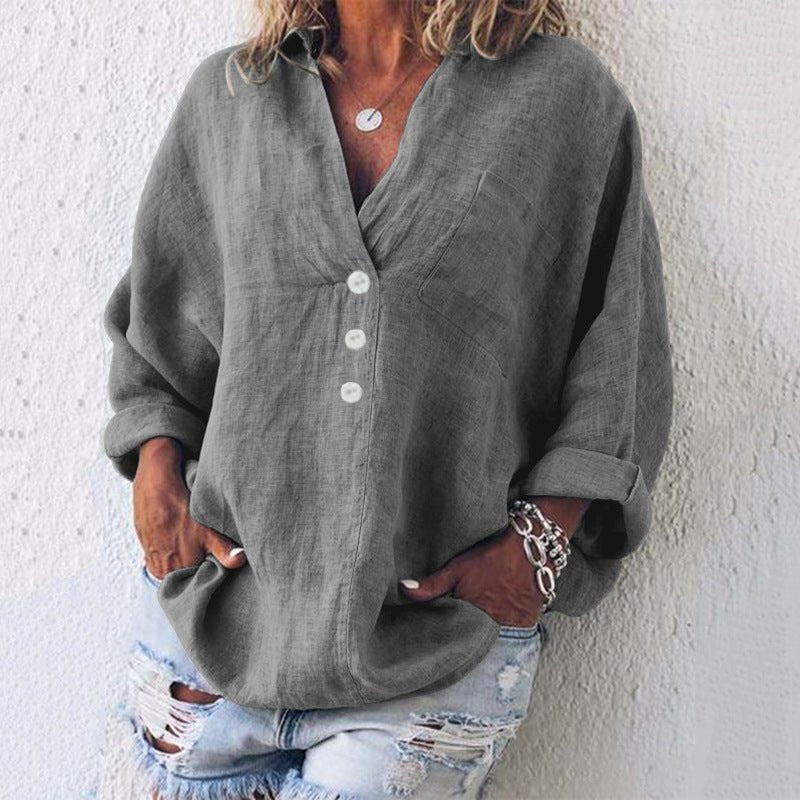 V-Neck Button-Down Blouse for Women – Evangeline