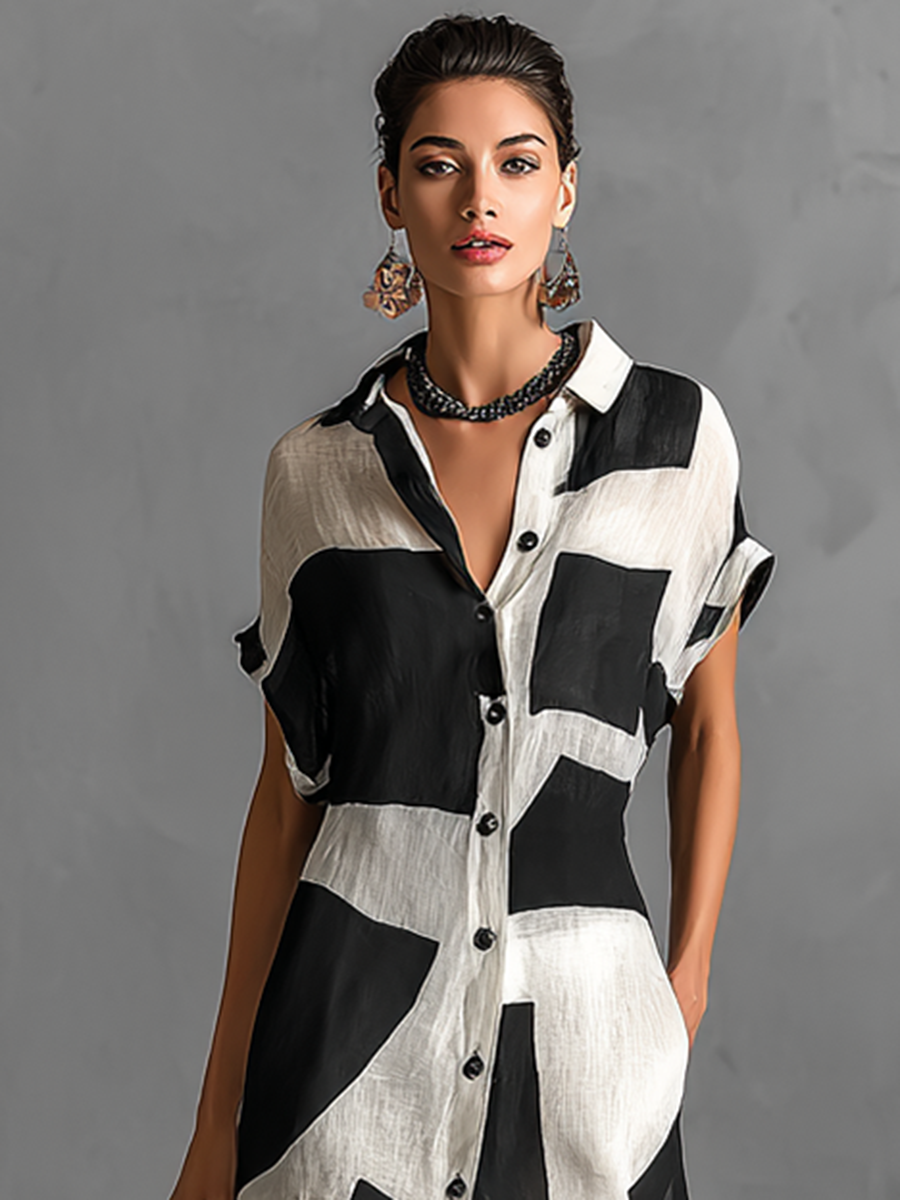 Geometric Print Maxi Shirt Dress – Breezy Everyday Elegance