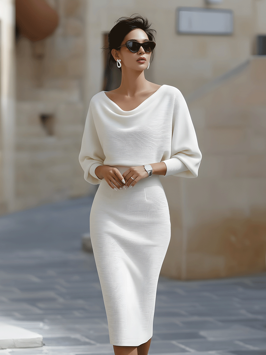 Elegant Draped Batwing Midi Dress for Effortless Everyday Style