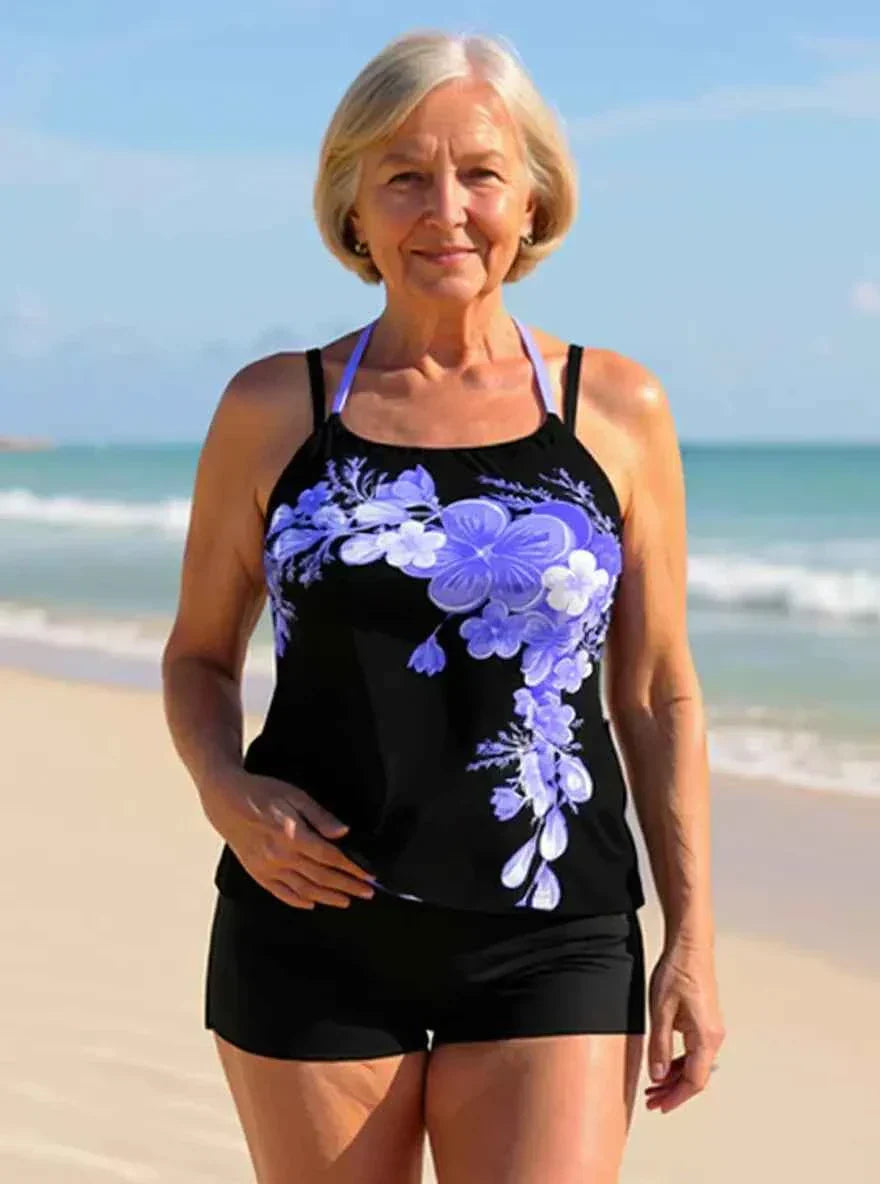 Avery Floral Criss-Cross Halter Tankini Set