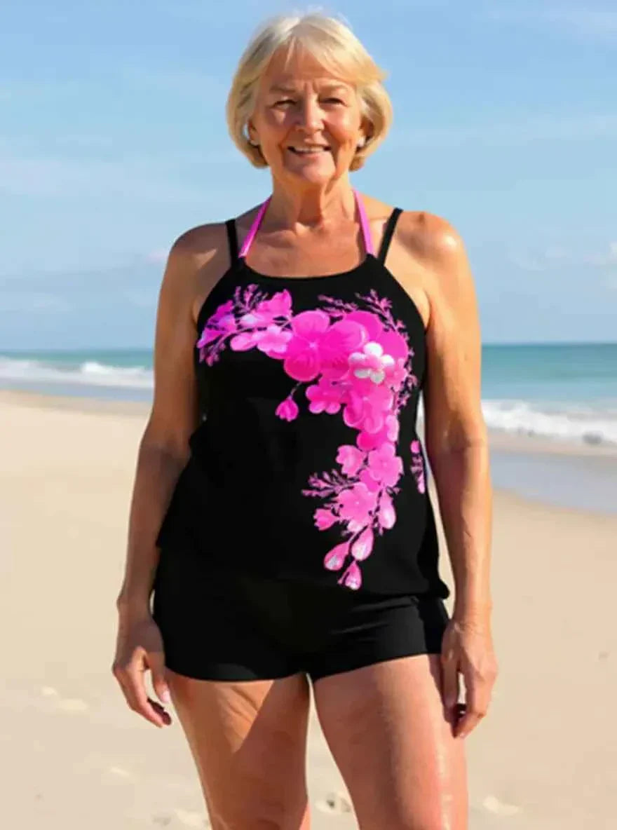Avery Floral Criss-Cross Halter Tankini Set