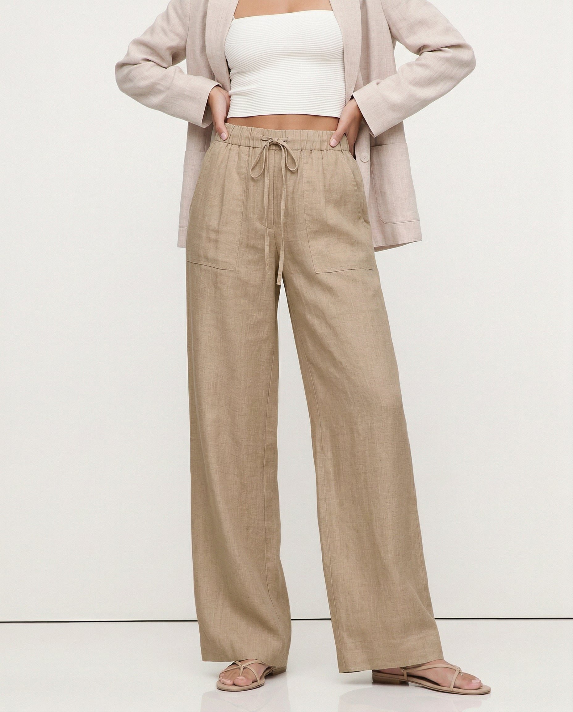 Relaxed Straight Leg Drawstring Pants for Women Over 45