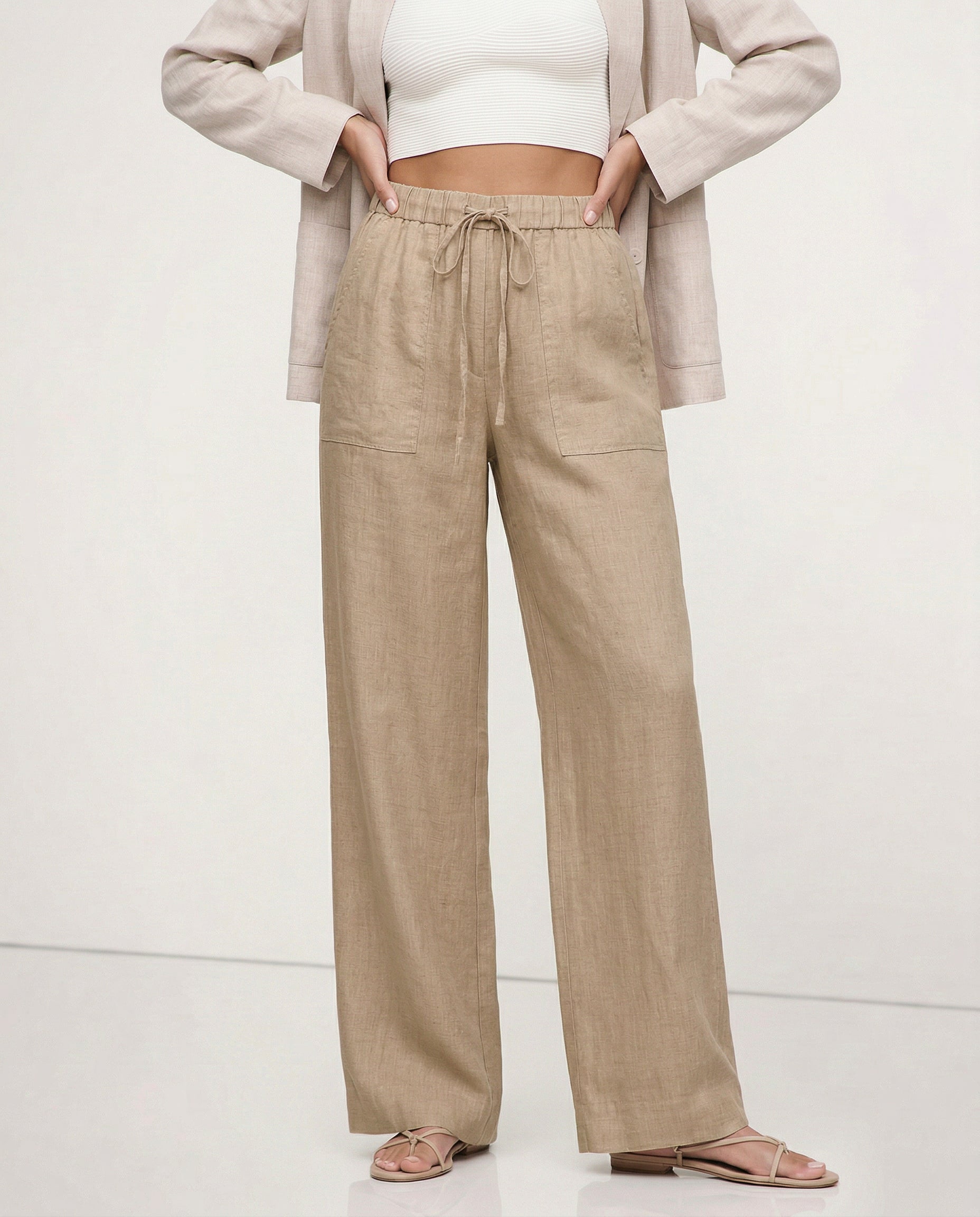 Relaxed Straight Leg Drawstring Pants for Women Over 45