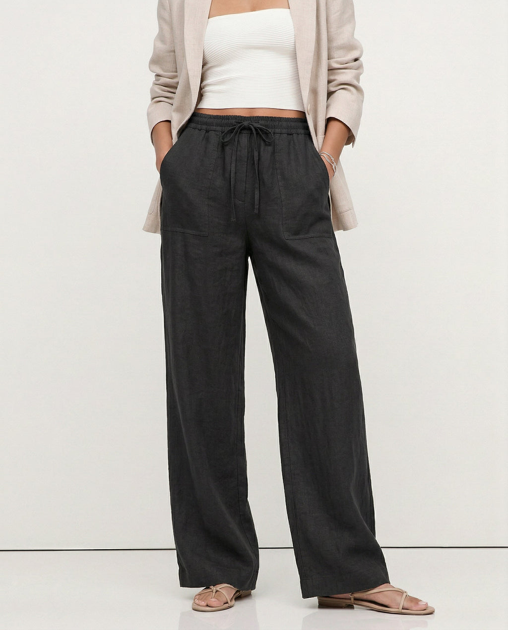 Relaxed Straight Leg Drawstring Pants for Women Over 45