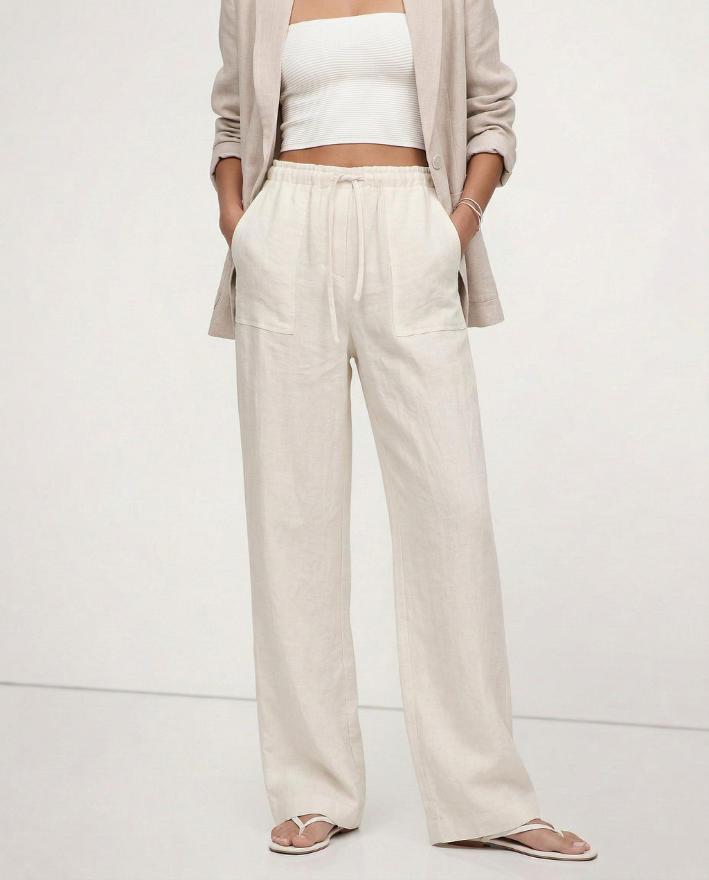 Relaxed Straight Leg Drawstring Pants for Women Over 45